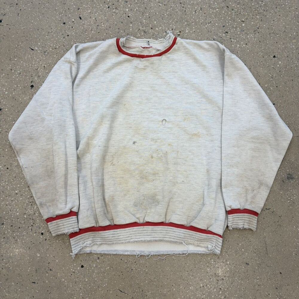 Vintage 80s Grey/Red Cuffed Distressed Blank Sweatshirt